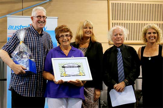 L-R: Special Guest Max Walker, Ballina Citizen of the Year Dawn Sword, Member for Richmond Justine Elliot, Mayor David Wright and MC Sandra Jackson
